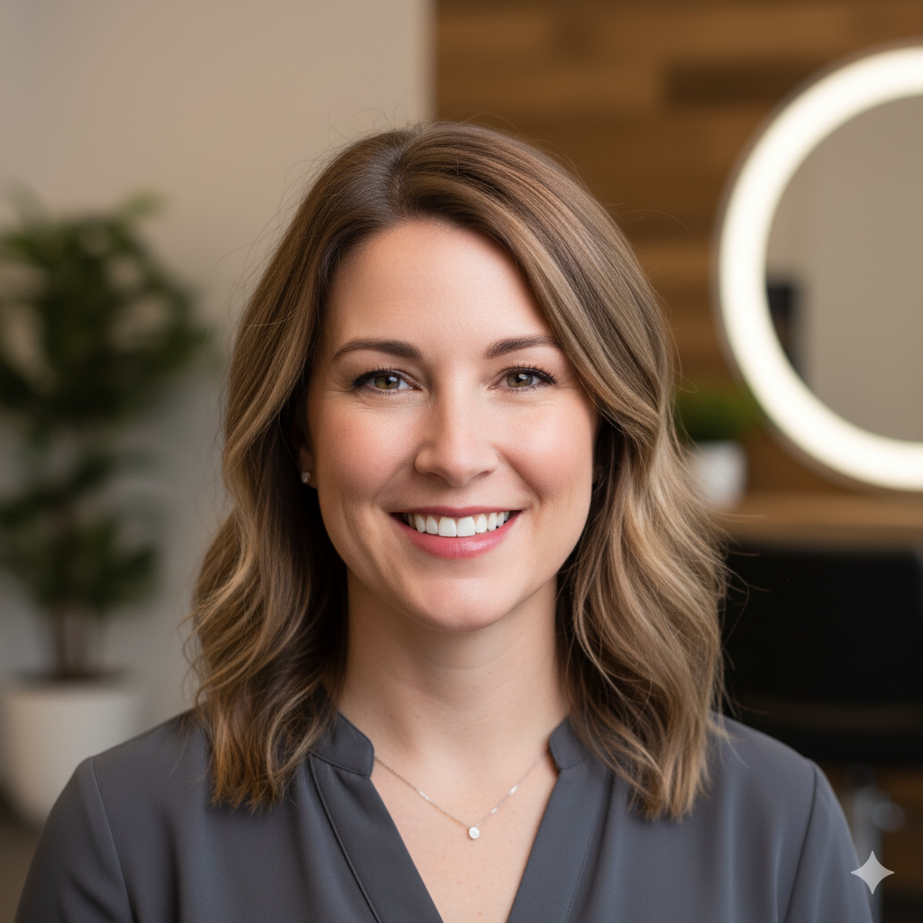 Headshot of Sarah L., a smiling salon owner.